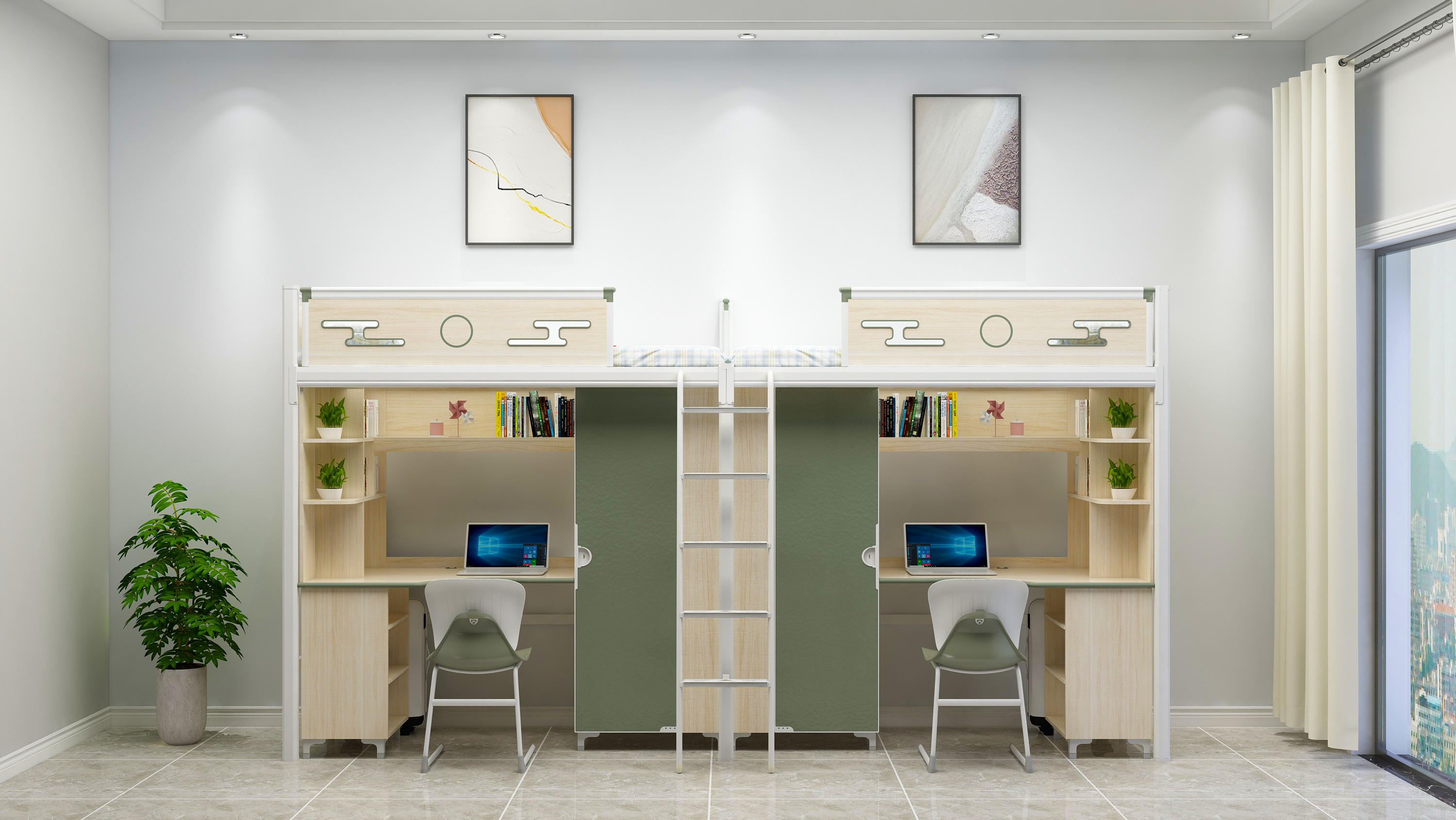 两联两位爬梯公寓床