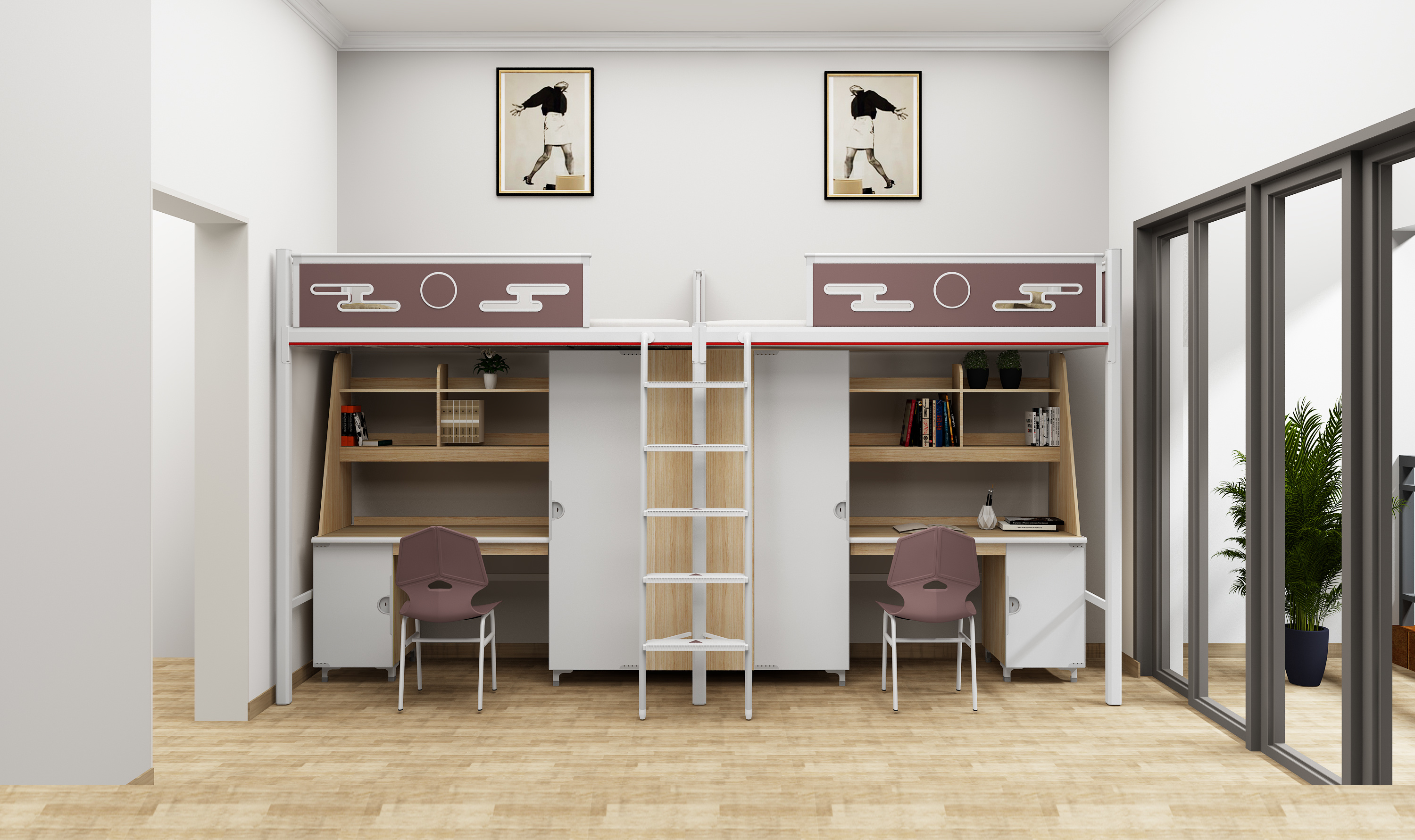 两联两位爬梯公寓床