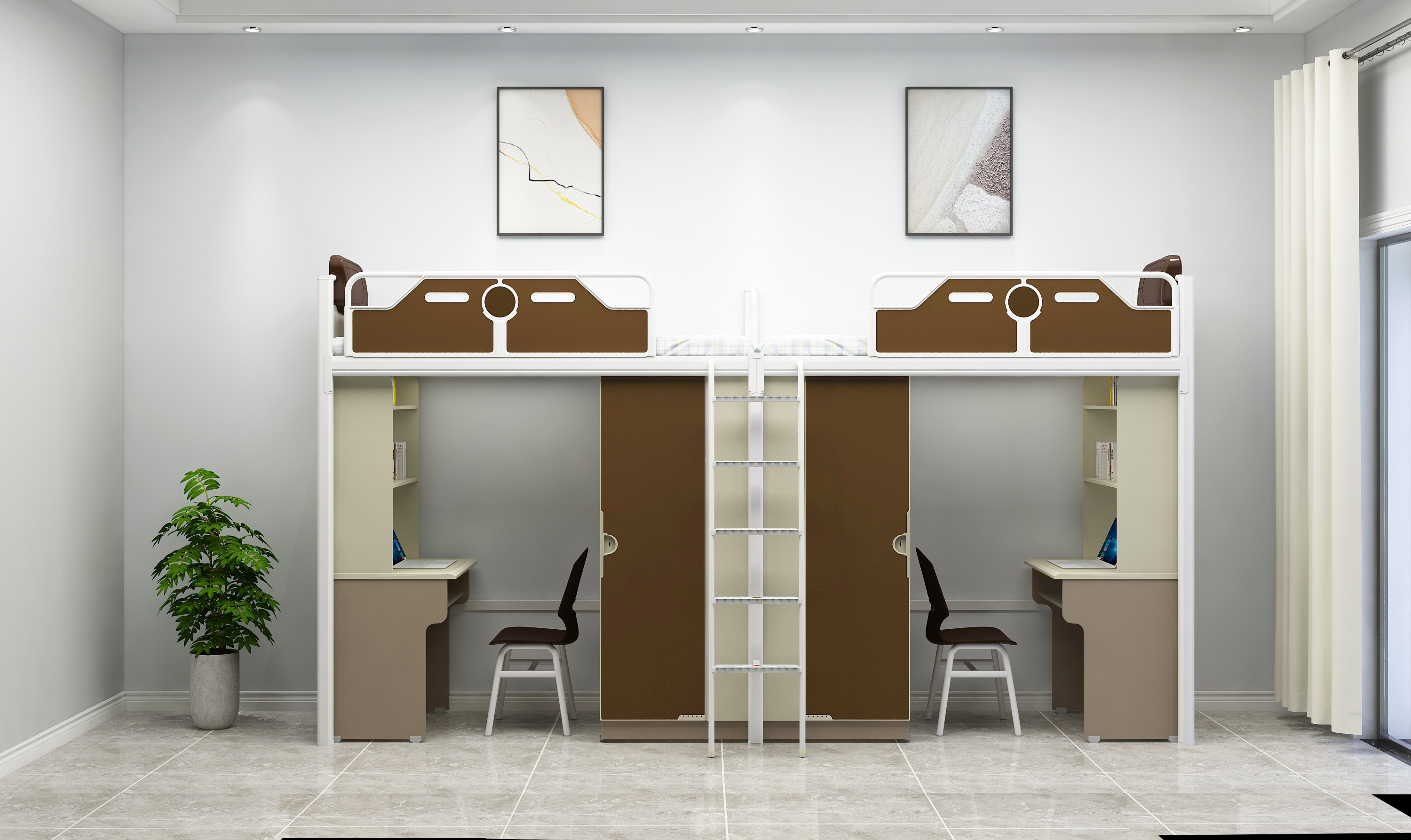 两联两位爬梯公寓床