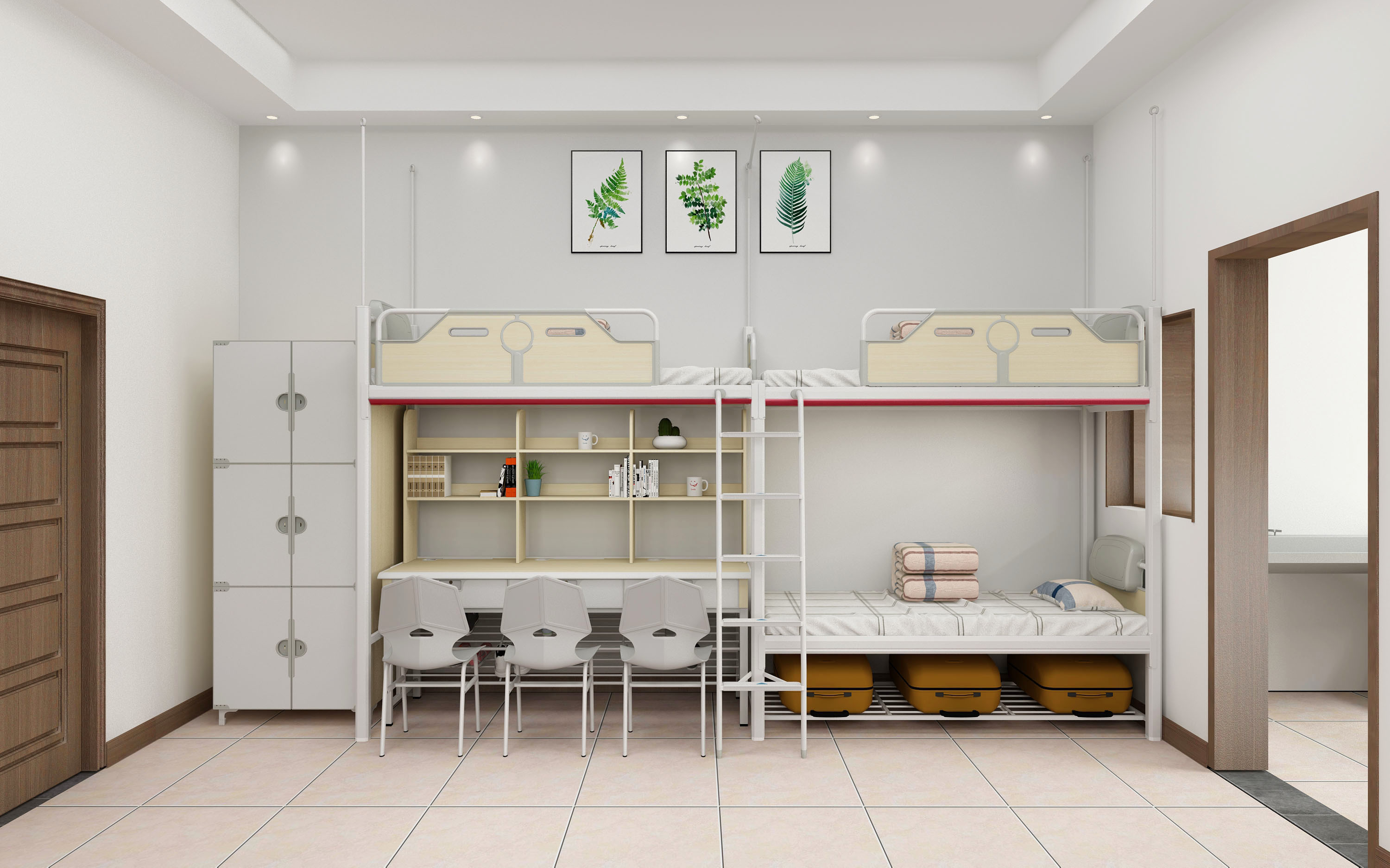 两联三位爬梯公寓床