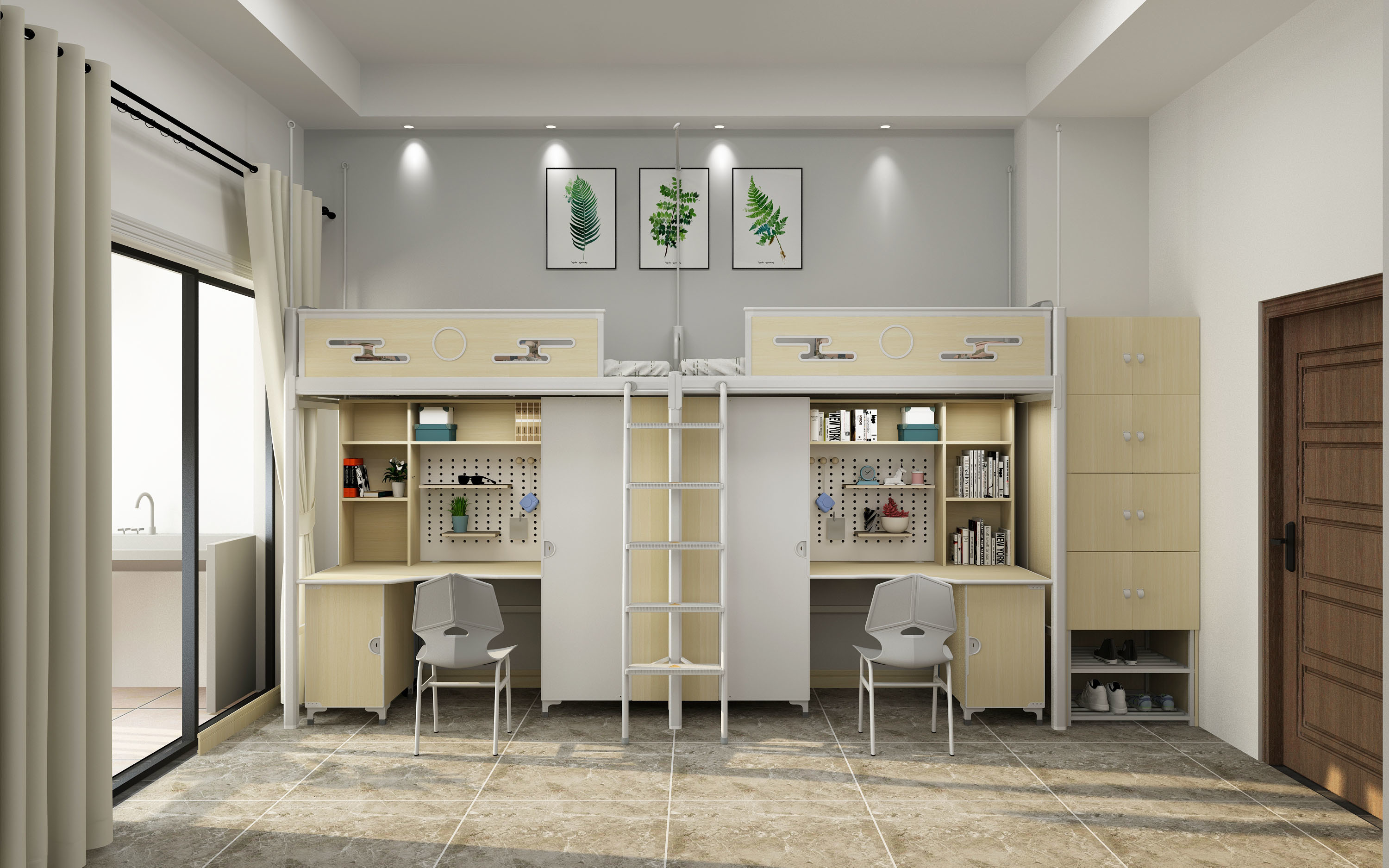 两联两位爬梯公寓床